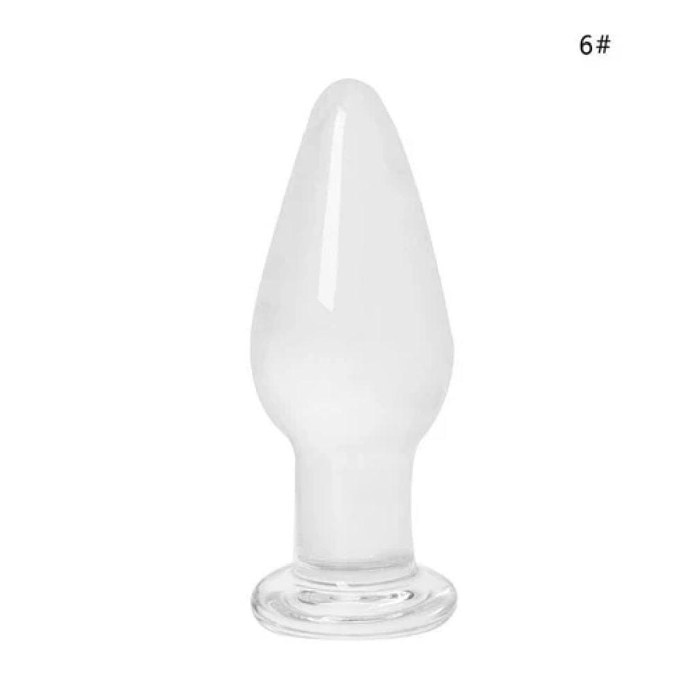 Here is an image of 7 Styles Crystal Glass Anal Plug Training Men with lengths ranging from 8 cm to 14 cm.