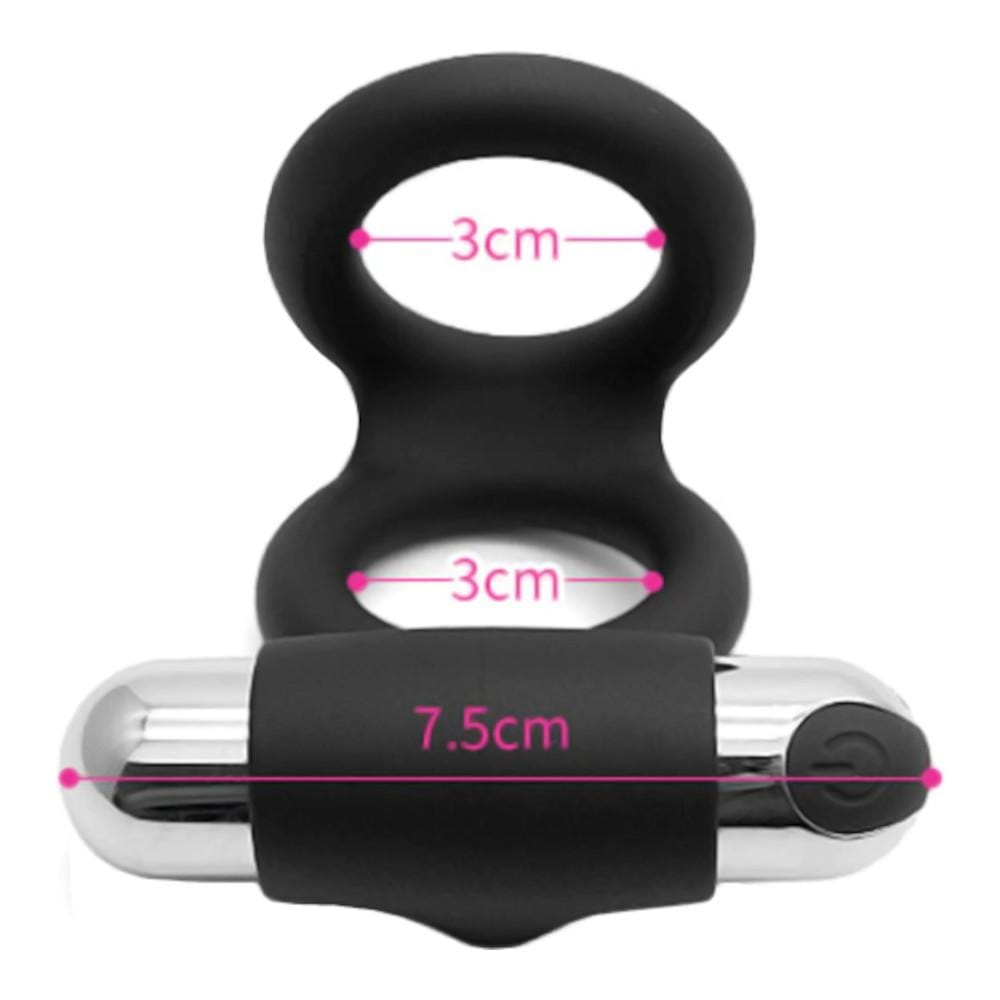 Bullet-Powered Silicone Vibrating Dick Ring And Ball Sex Toy for Men