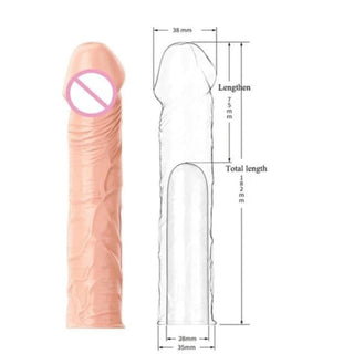 Observe an image of Super Elastic Lifelike Silicone Cock Extensions, mimicking true-to-life dimensions for a realistic experience.
