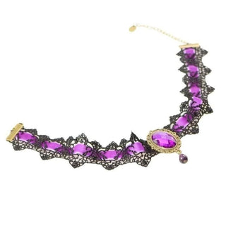 Presenting an image of Rhinestone-Encrusted Sexy Lace Choker in luxurious purple color for a luxurious feel.