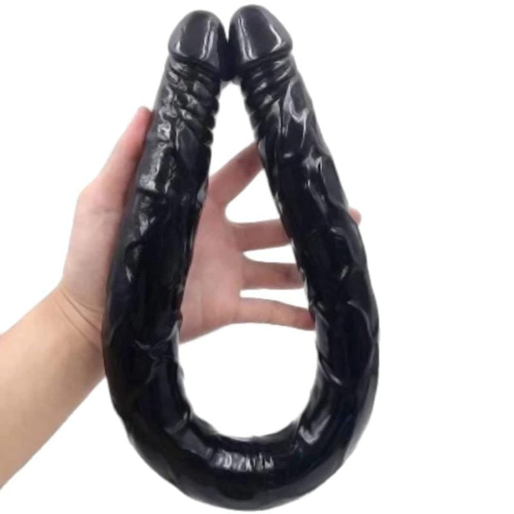 In the photograph, you can see an image of Flexible 22 Inch Long Anal Double Black Toy for simultaneous penetration