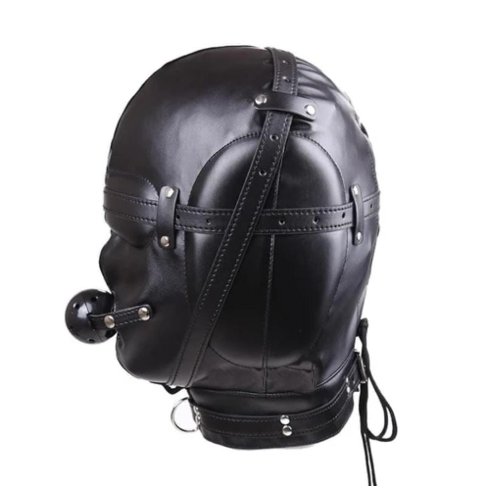 What you see is an image of Leather Sensory Deprivation Bondage Mask, crafted from high-quality PU Leather.