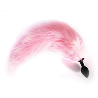 Image of Flexible Silicone LED Fox Tail Butt Plug with white fur tail and black silicone plug.