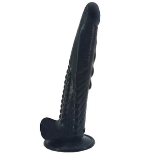 This image showcases the textured ridges on the dildo for enhanced sensations during use.
