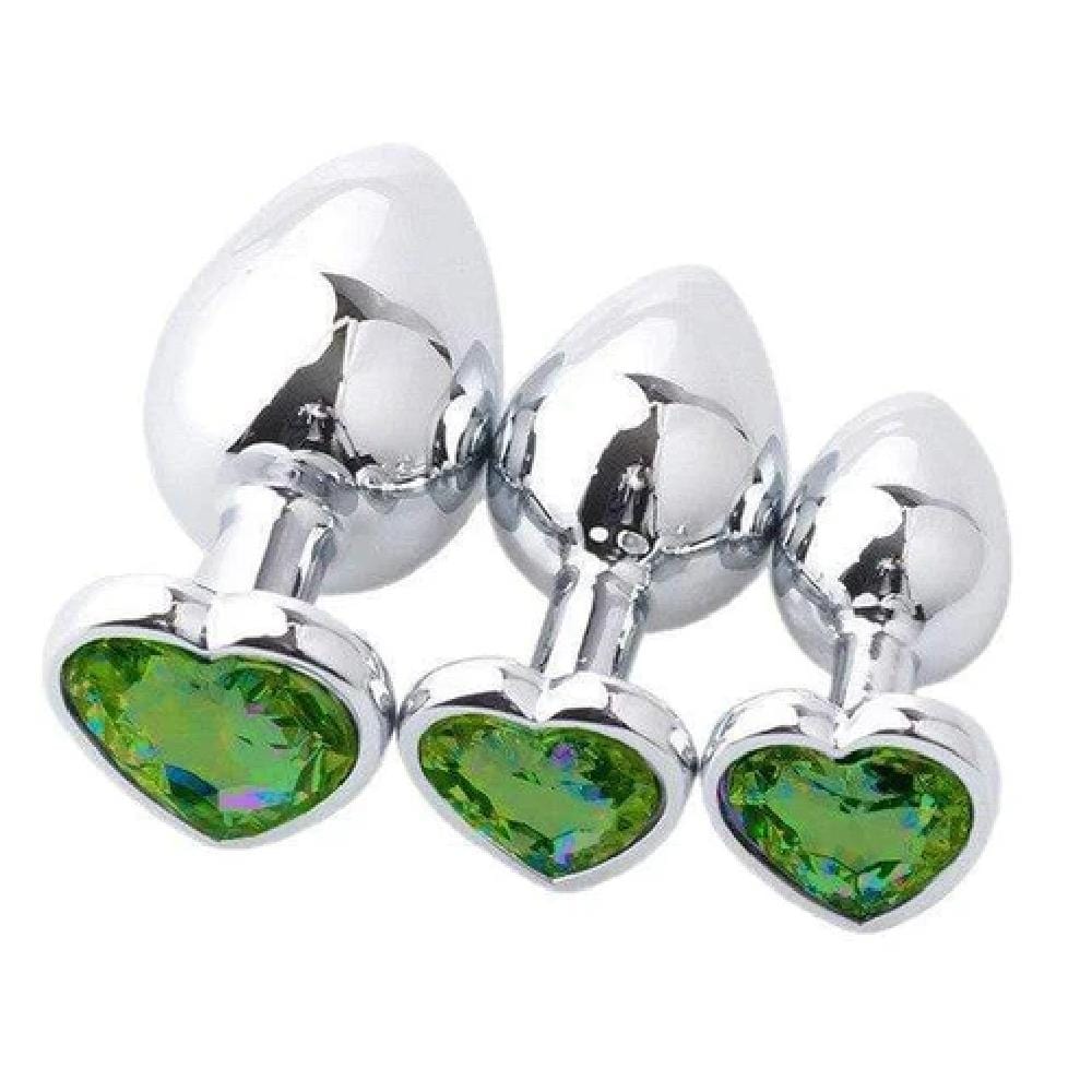 What you see is an image of Princess Heart-Shaped Crystal Jeweled Anal Training Set Large Toy in white jewel color.