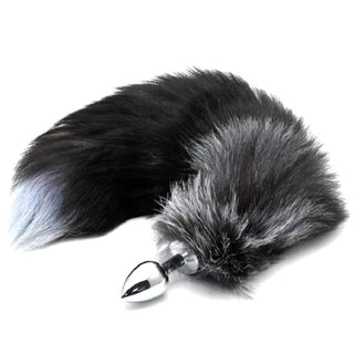 An image showcasing the exquisite details of the Foxy Gray Ash Fox Tail 17 Inches Long Plug, including the pleasing stretch and fullness.