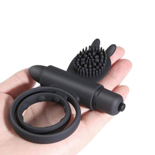 Feast your eyes on an image of Vibrating Clit-Friendly Dual Cock Ring made from high-quality silicone for a safe and sensational experience
