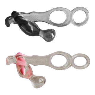 Featuring an image of Dual Choke Ring With Anal Stimulator showcasing its sleek design and dual rings