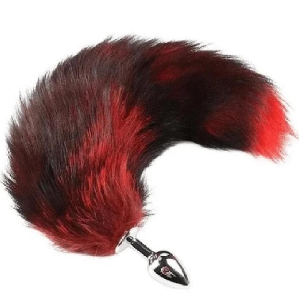 This is an image of Super Fluffy and Colorful Fox Tail 22 Inches Long Butt Plug made for safe and sensational pleasure, crafted from stainless steel and ABS.