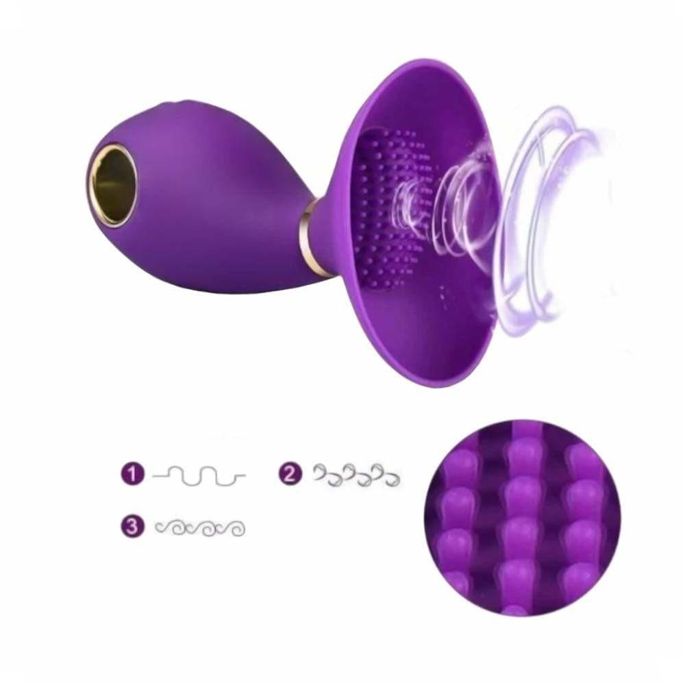 An image showcasing the unique design of the Erotic Stimulator Multispeed Nipple Toy Tongue Vibrator with three variations of suction.