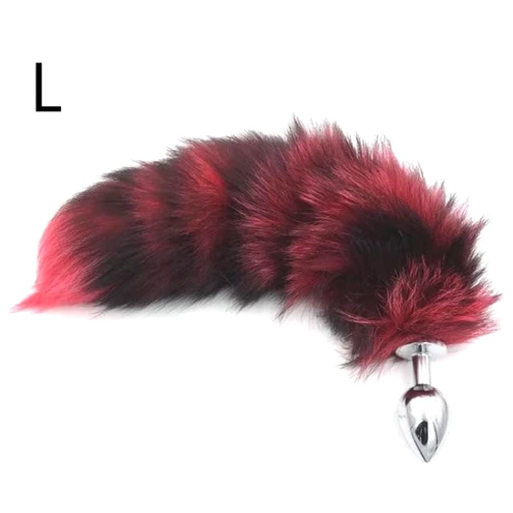 An image displaying the sleek and alluring color combination of the Black and Red Stripes Cat Tail Metallic Tail.