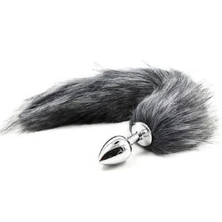 This is an image of Seductive Fox Tail Plug 17 Inches Long with a gray faux fur tail.