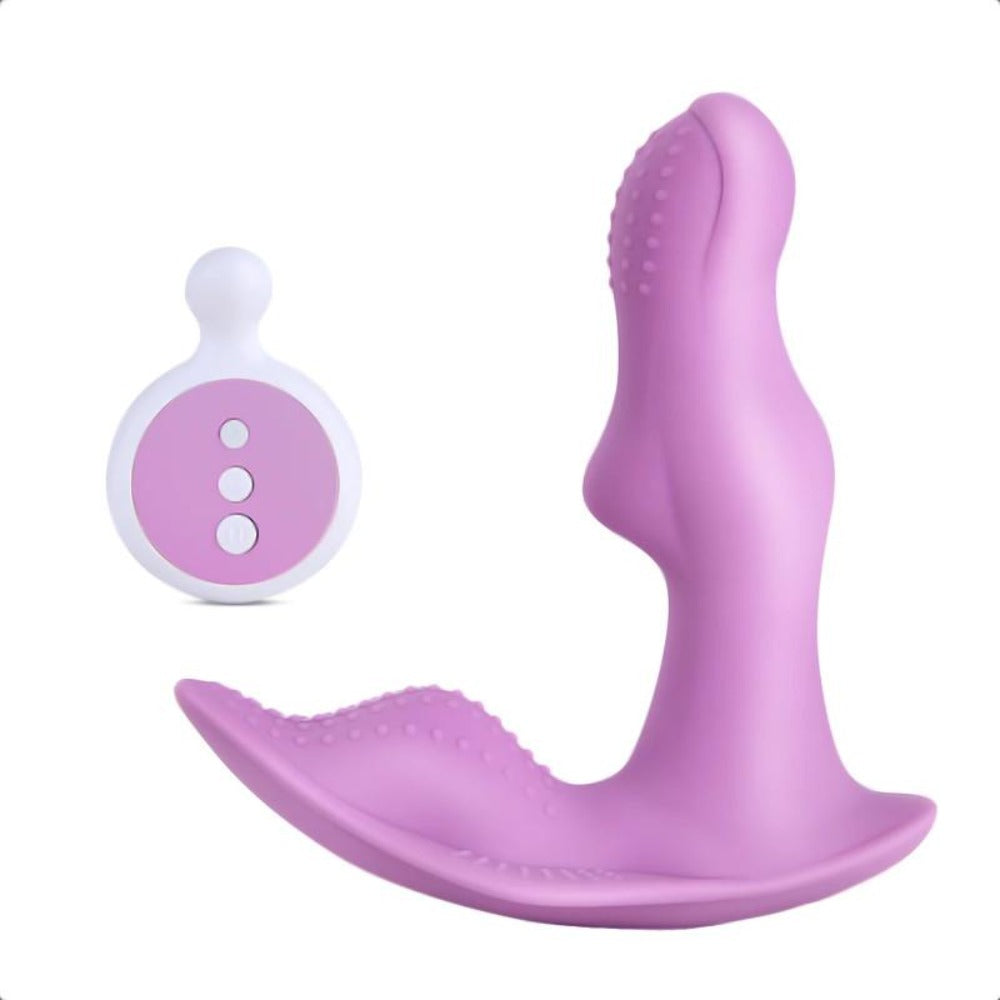 Pictured here is an image of Secret Pleasure-Giver Quiet Discreet Wearable Remote Butterfly Panty Vibrator in purple silicone material.