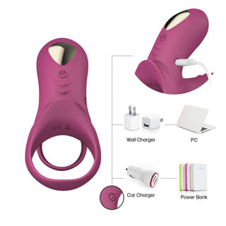 Observe an image of Dual Motor Stimulation Male Vibrating Dick Ring with shaft ring diameter of 1.54 inches.