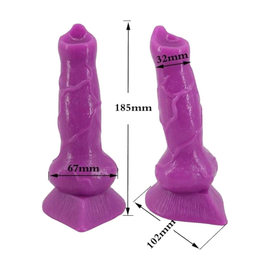 Detailed image of the wolf dildo dimensions, including a 7.28-inch length, 1.26-inch head, and 2.64-inch base for ultimate satisfaction.