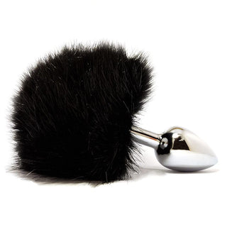 Experience a symphony of sensations with the Black Stainless Steel Bunny Tail Butt Plug.