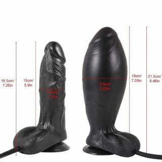 A black expanding cock image with generous length and thickness, perfect for vaginal or anal training and explosive orgasms.