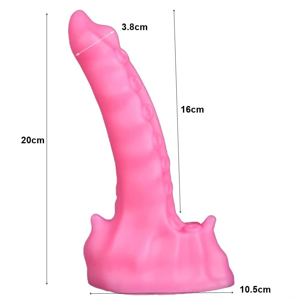 Featuring an image of a pastel colored tentacle sex toy with a width of 1.50 inches at the head.