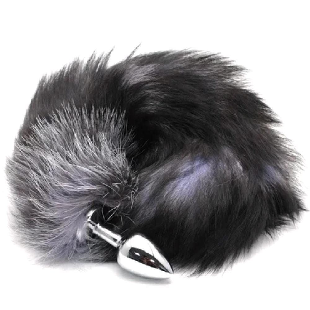 This is an image of the Foxy Gray Ash Fox Tail 17 Inches Long Plug, a perfect blend of comfort and elegance for your pleasure.