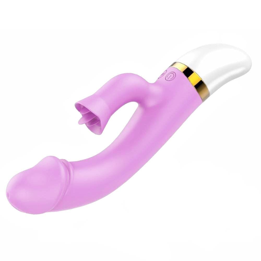 Pulsating Tongue Stimulator Clit Vibe G-Spot Suction in purple color with silicone and ABS material