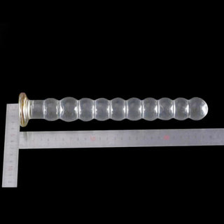 What you see is an image of Large Beaded Glass Wand 10 Inch, measuring 10 inches in length and 1.2 inches at its widest bead.