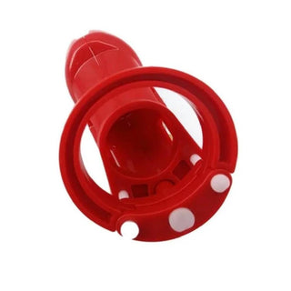 A picture of a red plastic chastity device for exploring new dynamics