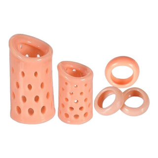 Observe an image of Foreskin Correction 5-Piece Cock Bands Non-Silicone set for enhanced sexual performance.