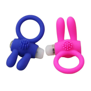 This is an image of Stylish Vibrating Bunny Cock Ring in sky blue color with nubs near the vibrator holder for added stimulation.