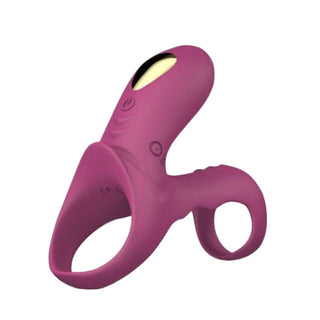 Displaying an image of Dual Motor Stimulation Male Vibrating Dick Ring in plum color.