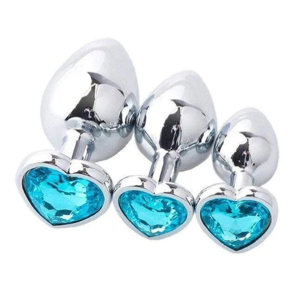 Featuring an image of Princess Heart-Shaped Crystal Jeweled Anal Training Set Large Toy in black jewel color.