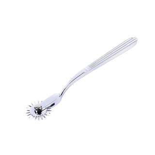 Pictured here is an image of Handheld Wartenberg Spiky Medical Pinwheel in Silver color, designed for intimate play.