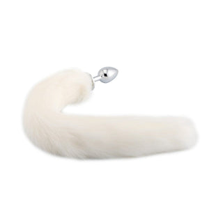 Pictured here is an image of the dimensions of Majestic Arctic Fox Tail Plug, with options for small, medium, and large sizes.
