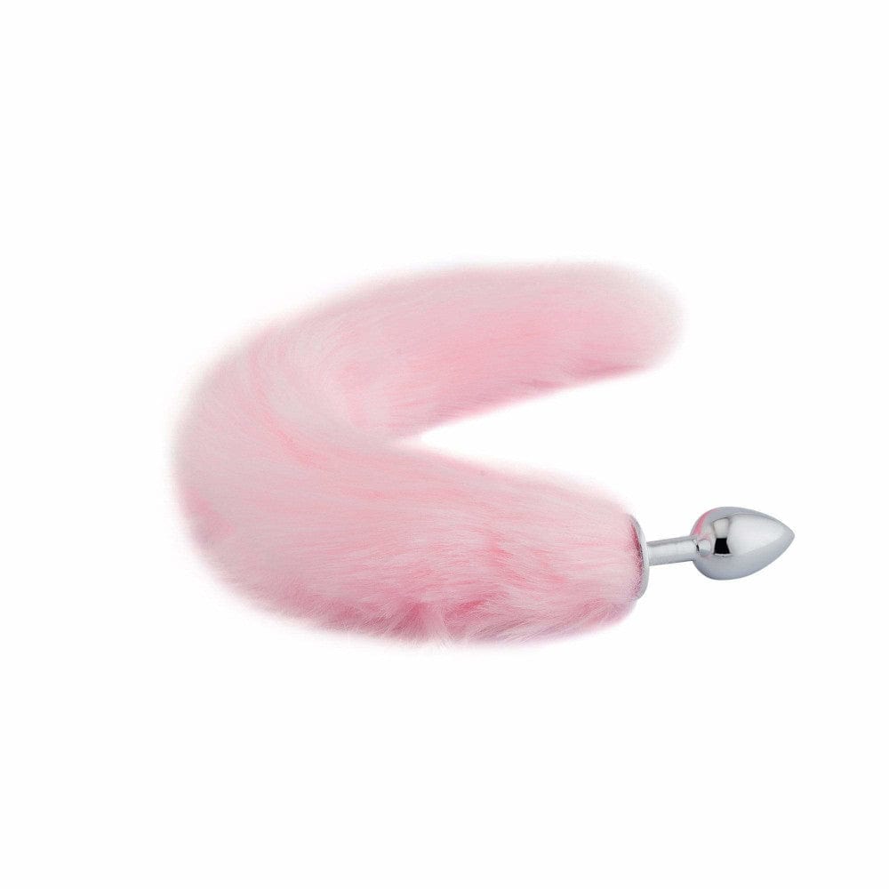 Stainless steel butt plug with 18-inch pink fox tail, offering unique sensations and tantalizing allure.