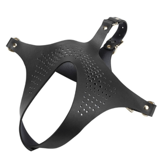 This is an image of a bondage headgear designed for dominance and submission play with air holes for comfort.