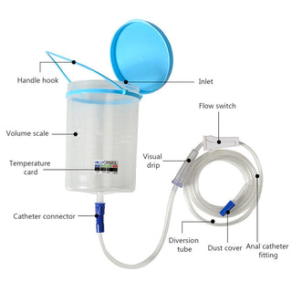 This is an image of Cleansing Enema Bag with 1.2L capacity and adjustable flow controller for thorough cleanse.