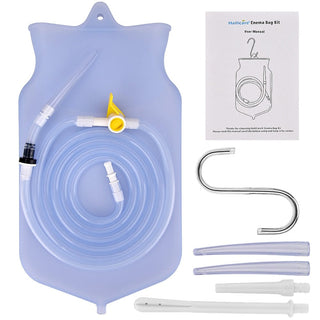 Silicone enema bag with flexible hose and stopcock tap for precise control.