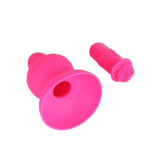 Observe an image of No-Frills Breast Toy Vibrator Rechargeable Stimulator Nipple Sucker in purple color.