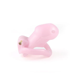 This is an image of Pink Slick Tiny Silicone Cock Cage with built-in lock for control