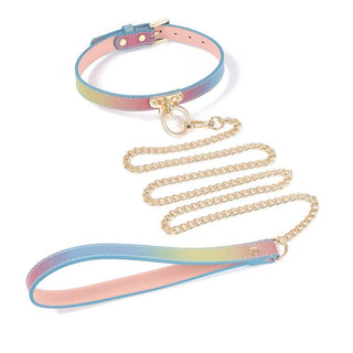Sexy Submissive Pastel Unicorn Slave Collar and Leash BDSM Leather