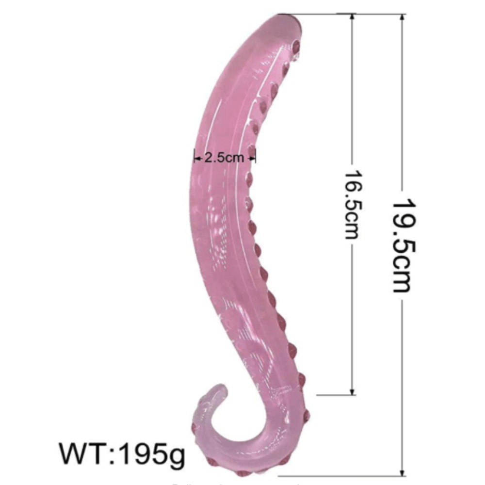 This is an image of Pink Tentacle Masturbator Glass Dildo in pink color with bulbous and dotted design.