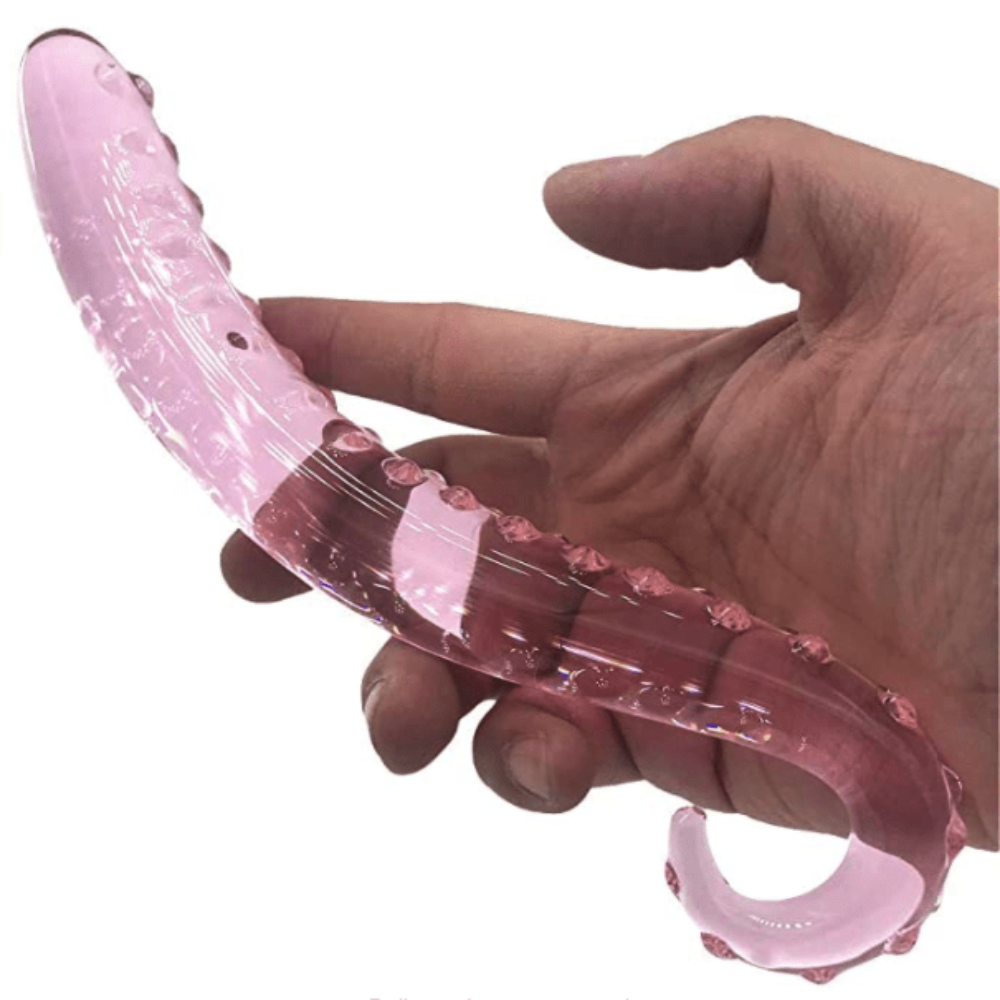 A picture of a Pink Tentacle Masturbator Glass Dildo made from high-quality glass for unique self-pleasure.
