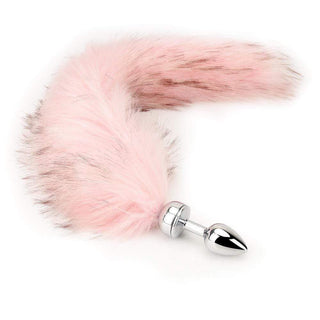 In the photograph, you can see an image of Cum Closer Cat Tail Fox Tail Butt Plug 2.95 Inches Long with sleek stainless steel body and faux fur tail.