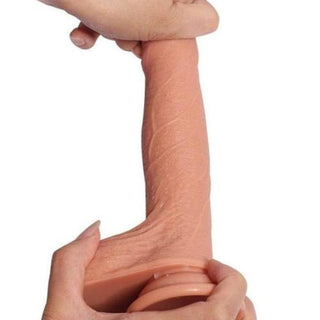 Realistic 8 Inch Uncut Dildo With Foreskin - Flexible silicone material, strong suction cup, and waterproof for hands-free pleasure.