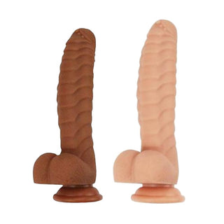 Feast your eyes on an image of Armor-Like Uncut 8 Inch Fantasy Dildo With Suction Cup in brown color, ribbed design for enhanced pleasure.