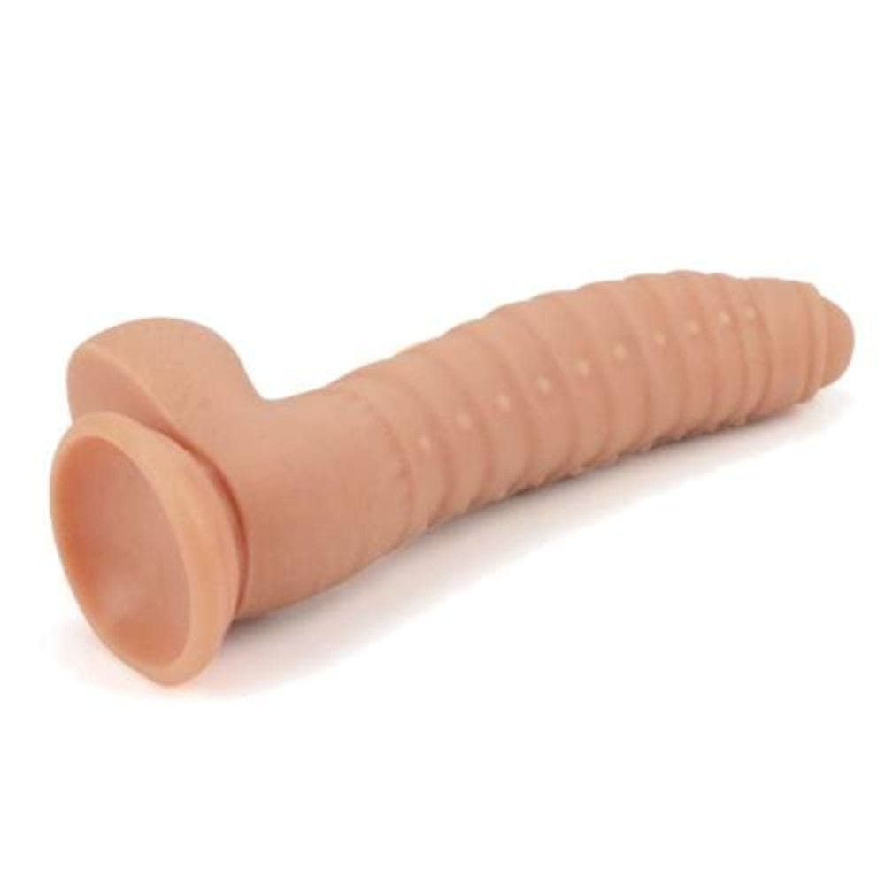 This is an image of an 8.66 inch silicone dildo with a curved head for G-spot or prostate stimulation.