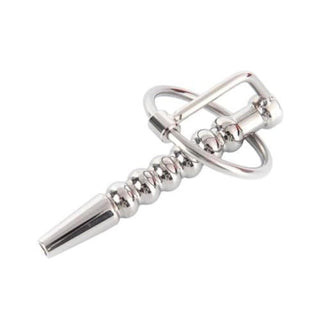 Here is an image of Cum-Thru Stainless Albert Wand, a stainless steel hollow dilator plug with cock ring.