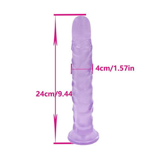 Pussy-Skewering Purple 9-Inch to 10 Inch Dildo With Nylon Harness