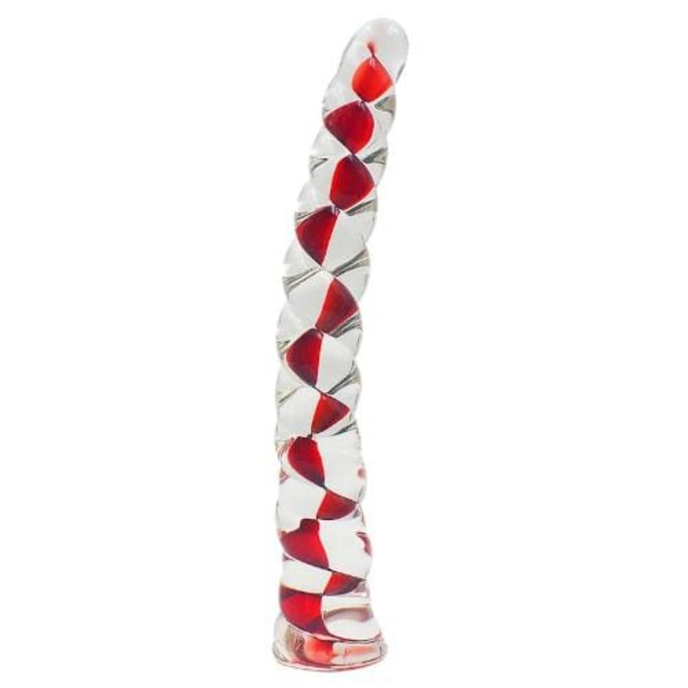 Exquisite design of a colorful dildo for vaginal or anal stimulation, featuring smooth bumps spiraling around the shaft.