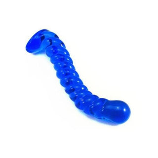 Glass dildo image with a spiraled shaft for extra pleasure and easy cleaning.