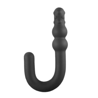 Black Silicone Anal Hook 6.1 Inches Long - A sleek and flexible anal toy with a unique J-bend design for optimal grip and safety.